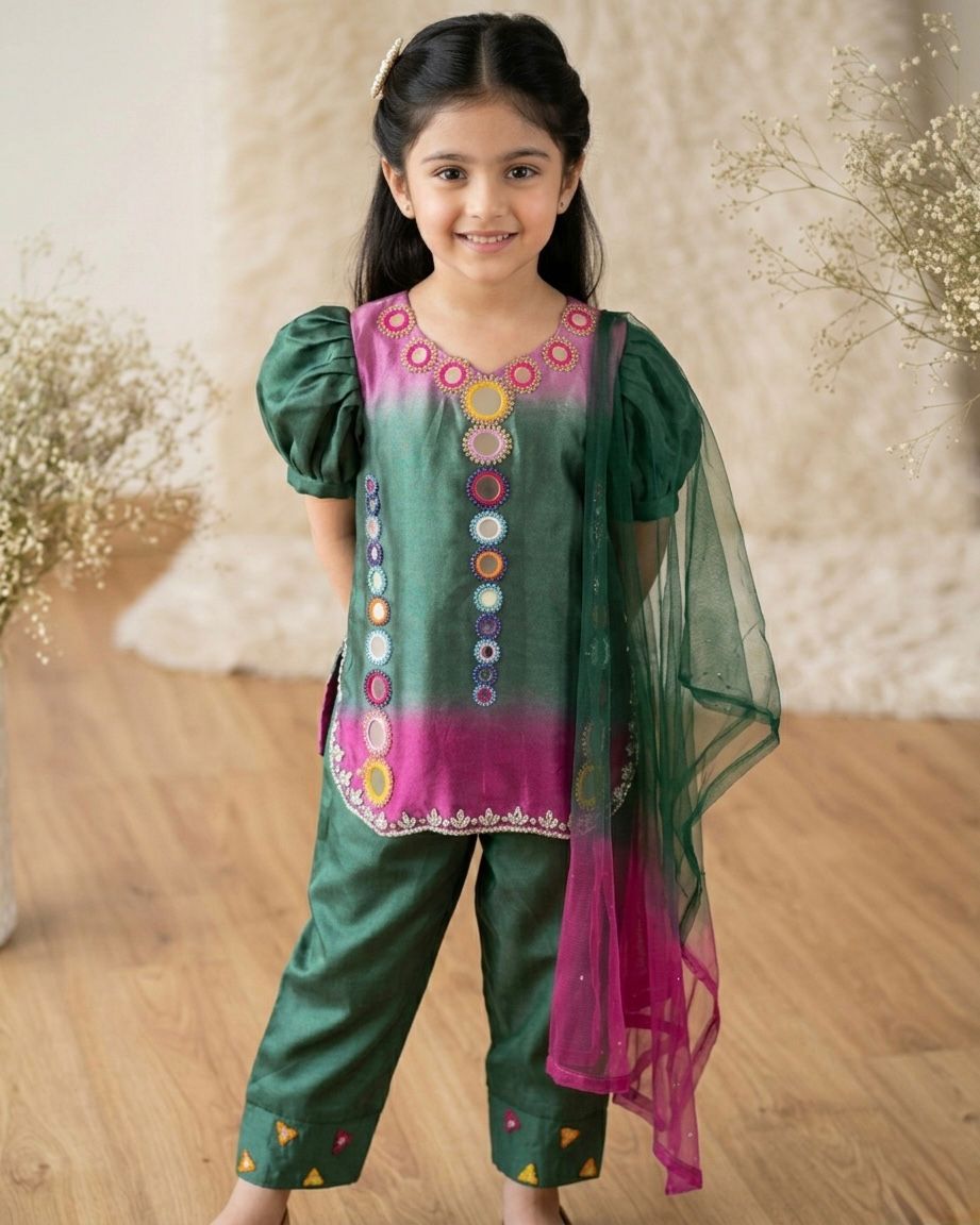 Festive Mirror-Work Coord Set for Girls